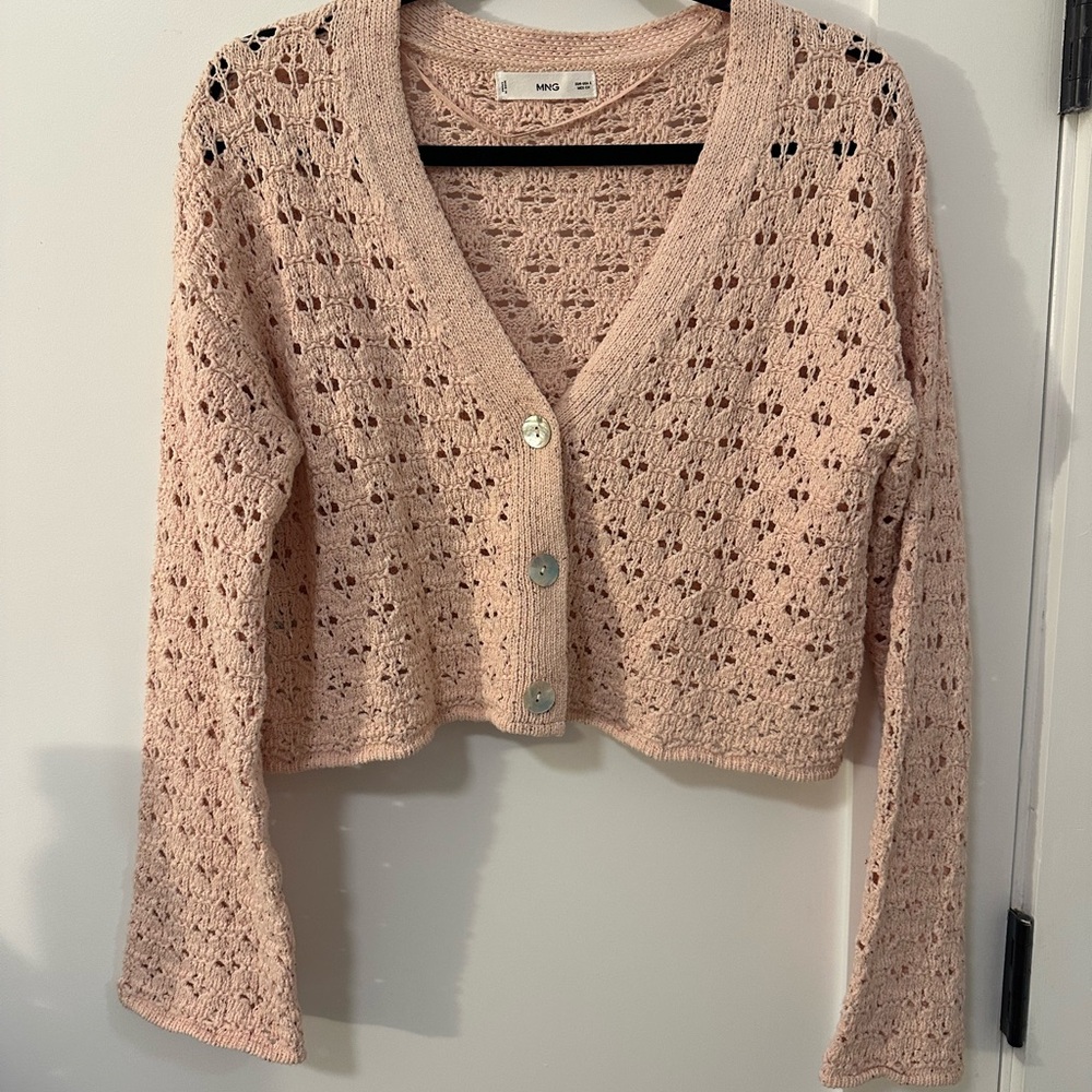 Mango Women's Light Pink Crochet Cardigan